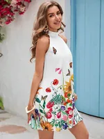 Women's Sundress Vacation Halter Neck Sleeveless Flower Butterfly Above Knee Banquet Family Gathering Evening Party main image 5