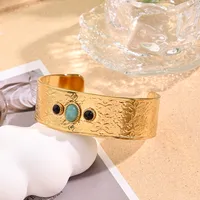 Casual Vacation Modern Style Round Oval 304 Stainless Steel Handmade Polishing Inlay Dyed Jade 18K Gold Plated Women's Bangle main image 3