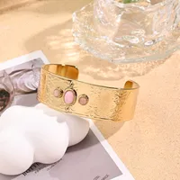Casual Vacation Modern Style Round Oval 304 Stainless Steel Handmade Polishing Inlay Dyed Jade 18K Gold Plated Women's Bangle main image 8