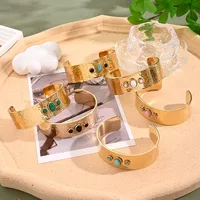 Casual Vacation Modern Style Round Oval 304 Stainless Steel Handmade Polishing Inlay Dyed Jade 18K Gold Plated Women's Bangle main image 2