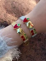 Cute Romantic Cherry Heart Shape Strawberry 304 Stainless Steel Brass Unisex Bangle main image 6