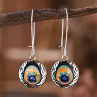 1 Pair Retro Peacock Feather Alloy Drop Earrings sku image 4