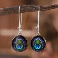 1 Pair Retro Peacock Feather Alloy Drop Earrings main image 6