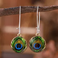 1 Pair Retro Peacock Feather Alloy Drop Earrings main image 5