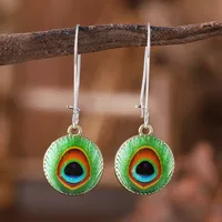 1 Pair Retro Peacock Feather Alloy Drop Earrings main image 7