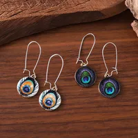 1 Pair Retro Peacock Feather Alloy Drop Earrings main image 8