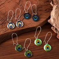 1 Pair Retro Peacock Feather Alloy Drop Earrings main image 1
