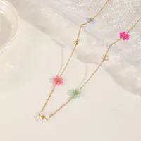 Casual Cute Simple Style Flower 304 Stainless Steel Plating Inlay Imitation Pearl Crystal Plated With KC Gold Women's Necklace main image 4