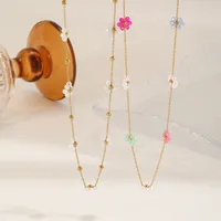 Casual Cute Simple Style Flower 304 Stainless Steel Plating Inlay Imitation Pearl Crystal Plated With KC Gold Women's Necklace main image 3