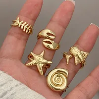 Retro Marine Style Classic Style Starfish Conch Fish Copper Asymmetrical 18K Gold Plated Women's Open Rings main image 3