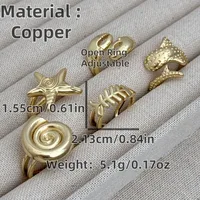 Retro Marine Style Classic Style Starfish Conch Fish Copper Asymmetrical 18K Gold Plated Women's Open Rings main image 2