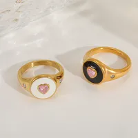 Casual Basic Simple Style Geometric Heart Shape 304 Stainless Steel Enamel Inlay Zircon 18K Gold Plated Valentine'S Day Women's Rings main image 1