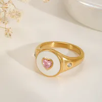Casual Basic Simple Style Geometric Heart Shape 304 Stainless Steel Enamel Inlay Zircon 18K Gold Plated Valentine'S Day Women's Rings main image 5