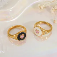 Casual Basic Simple Style Geometric Heart Shape 304 Stainless Steel Enamel Inlay Zircon 18K Gold Plated Valentine'S Day Women's Rings main image 3