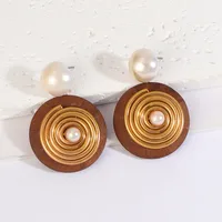 1 Pair Retro Punk Round Wood Drop Earrings main image 4