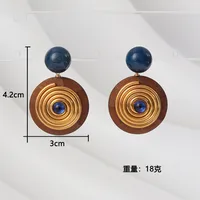 1 Pair Retro Punk Round Wood Drop Earrings main image 2