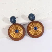 1 Pair Retro Punk Round Wood Drop Earrings main image 5