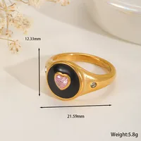 Casual Basic Simple Style Geometric Heart Shape 304 Stainless Steel Enamel Inlay Zircon 18K Gold Plated Valentine'S Day Women's Rings sku image 3