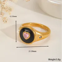 Casual Basic Simple Style Geometric Heart Shape 304 Stainless Steel Enamel Inlay Zircon 18K Gold Plated Valentine'S Day Women's Rings main image 2