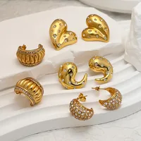 Vacation Classic Style Water Droplets Heart Shape Inlay 304 Stainless Steel 18K Gold Plated Earrings main image 1