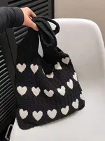 Women's Medium Knit Heart Shape Basic Classic Style Bucket Open Shoulder Bag sku image 5