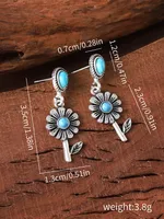 1 Pair Retro Feather Flower Lightning Alloy Turquoise Drop Earrings main image 2