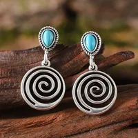 1 Pair Retro Feather Flower Lightning Alloy Turquoise Drop Earrings main image 7