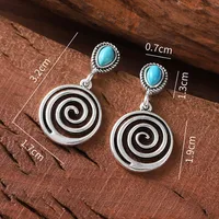 1 Pair Retro Feather Flower Lightning Alloy Turquoise Drop Earrings main image 3