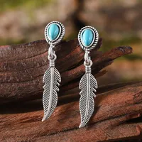 1 Pair Retro Feather Flower Lightning Alloy Turquoise Drop Earrings main image 8