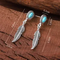 1 Pair Retro Feather Flower Lightning Alloy Turquoise Drop Earrings main image 4