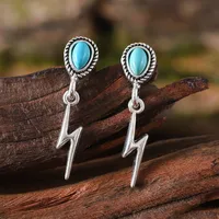 1 Pair Retro Feather Flower Lightning Alloy Turquoise Drop Earrings main image 9