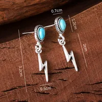 1 Pair Retro Feather Flower Lightning Alloy Turquoise Drop Earrings main image 5