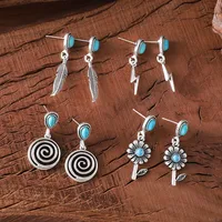 1 Pair Retro Feather Flower Lightning Alloy Turquoise Drop Earrings main image 1