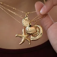 Marine Style Beach Starfish Conch Shell Titanium Steel Plating Unisex Pendant Necklace main image 1