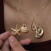 Marine Style Beach Starfish Conch Shell Titanium Steel Plating Unisex Pendant Necklace main image 4