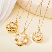 Simple Style Water Droplets Heart Shape Flower Titanium Steel Plating Women's Pendant Necklace main image 3