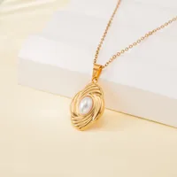 Simple Style Water Droplets Heart Shape Flower Titanium Steel Plating Women's Pendant Necklace sku image 17
