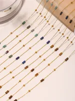 Casual Solid Color 304 Stainless Steel Natural Stone Beaded 18K Gold Plated Women's Necklace main image 1