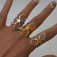 Wholesale Jewelry Retro Flower 304 Stainless Steel 18K Gold Plated Open Rings main image 1