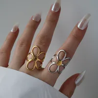 Wholesale Jewelry Retro Flower 304 Stainless Steel 18K Gold Plated Open Rings main image 4