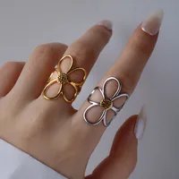 Wholesale Jewelry Retro Flower 304 Stainless Steel 18K Gold Plated Open Rings main image 3