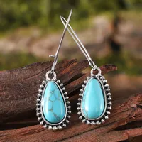 1 Pair Retro Water Droplets Alloy Turquoise Drop Earrings main image 3