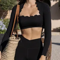 Lady Streetwear Solid Color Chemical Fiber Blending Spandex Scalloped Neckline Active Tops Vest Leggings main image 1