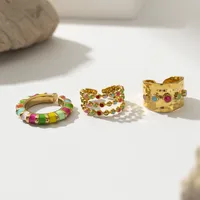 Vintage Style Color Block Titanium Steel Enamel Women's Open Rings main image 1