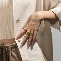 Vintage Style Color Block Titanium Steel Enamel Women's Open Rings main image 2