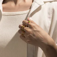 Vintage Style Color Block Titanium Steel Enamel Women's Open Rings main image 5