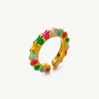 Vintage Style Color Block Titanium Steel Enamel Women's Open Rings main image 4