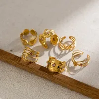 Retro French Style Geometric 304 Stainless Steel Plating 18K Gold Plated Women's Open Rings main image 5