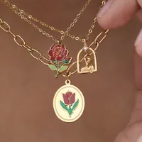 Retro Classic Style Rose Flower Tulips 304 Stainless Steel Plating 18K Gold Plated Unisex Pendant Necklace main image 1
