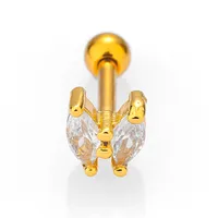 1 Piece Casual Simple Style Heart Shape Butterfly 316L Stainless Steel  Zircon 14K Gold Plated Cartilage Earrings main image 6